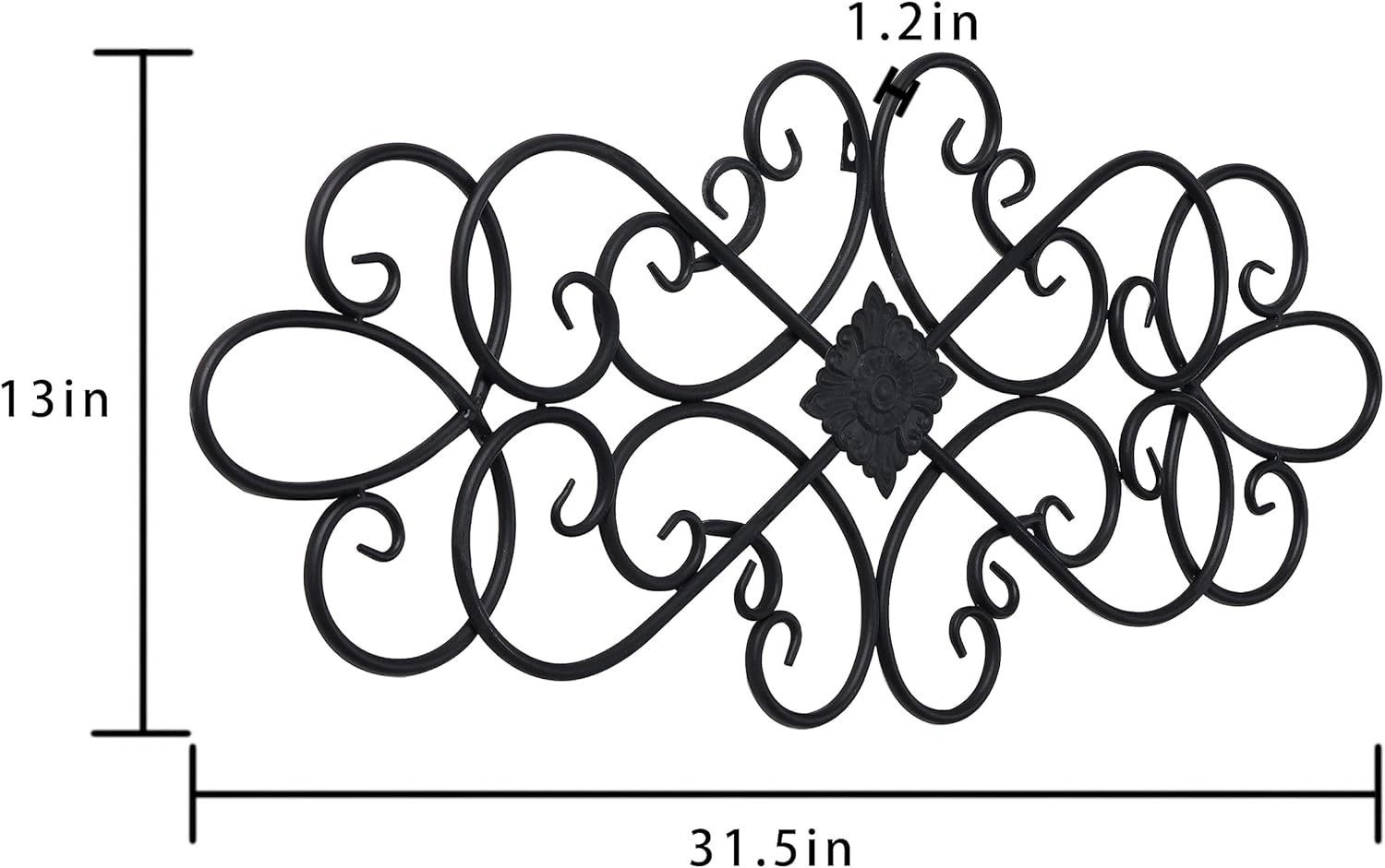 Sintosin Black Wrought Iron Wall Decor 32" x 13", Hanging Flower Scroll Metal Wall Art Decor, Living Room Wall Decor, Vintage House Decorations for Indoor Outdoor Fireplace Bedroom