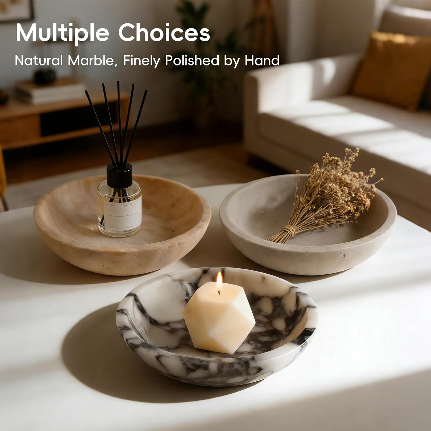 Marble Bowl,Travertine Decorative Modern Key Bowl for Entryway Table, Pedestal Bowl for Dining Table Center,Living Room, Kitchen Decor Modern Home Decor Marble Bowls (7.8 Inch)