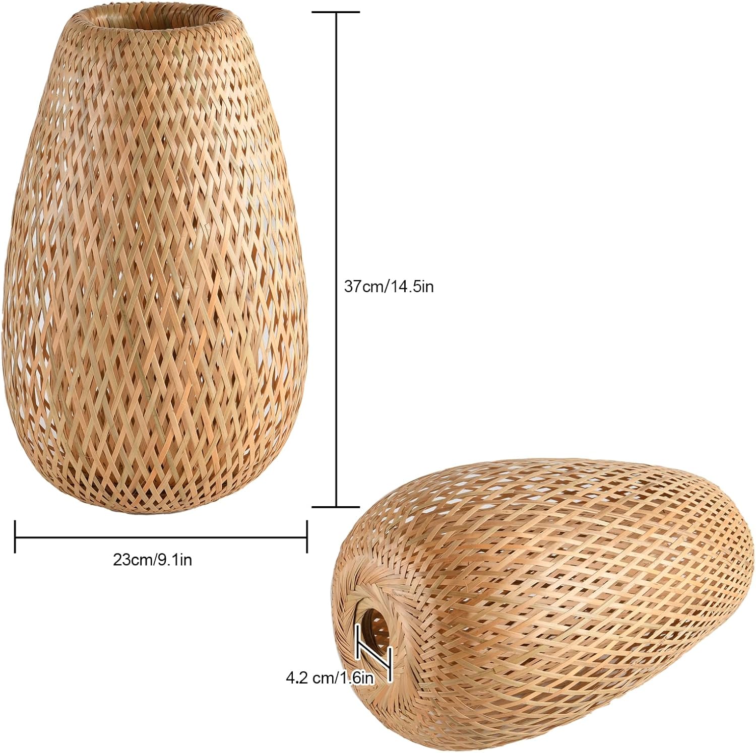 Bamboo Lamp Shade, 2-Pack Hand-Woven Bamboo Rattan Hanging Light Shade,D 9.05" Rattan Table Lamp Shade for Floor Lamp, Wall Sconces Light Cover Table Light,Pendant light