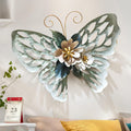 3D Wall Art Decor, Boho Metal Wall Decoration, Retro Distressed Craftsmanship, Butterfly Hanging Mural, Iron Flowers Plant Wall Decor for Living Room Entrance Office(B)