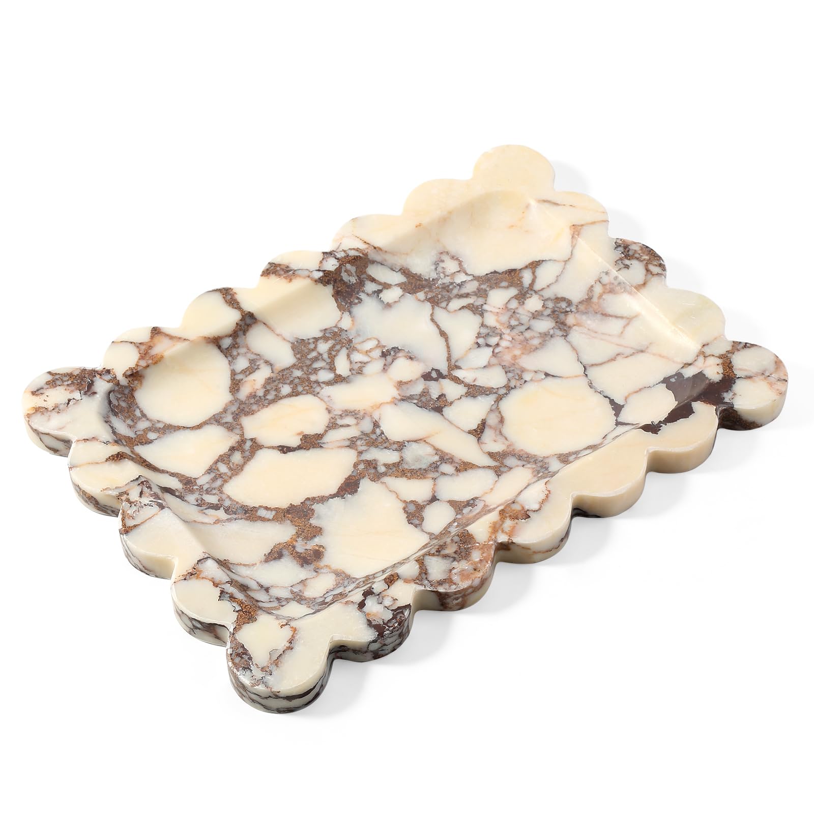 Koville Luxury Calacatta Viola Marble Tray, 11"x8" Scalloped Marble Vanity Tray for Countertop Bathroom Kitchen Dresser, Natural Stone Tray for Jewelry Perfume Home Decor, Decorative Catchall Tray