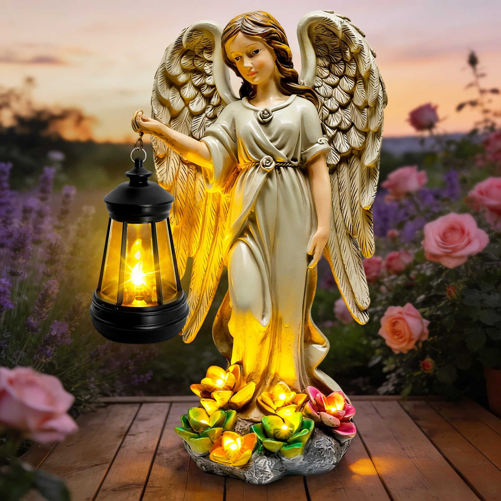 Solar Garden Statue Dog Figurine Decor with Lantern Lights, 11 Inch Outdoor Decoration Solar Dog Sculptures for Outside Patio Lawn Balcony Yard Ornament, Dogs Lover Gifts for Women Mom Birthday