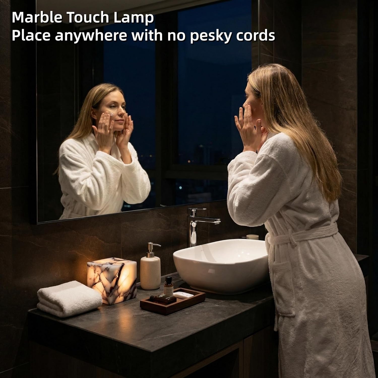 Marble Lamp Nature Marble Table Lamp Rechargeable Tap Light Cordless Night Light Touch Bedside Table Lamps for Bedroom Small Ambient Lamps for Home Decor Living Room Desk Decor (Calacatta Purple)
