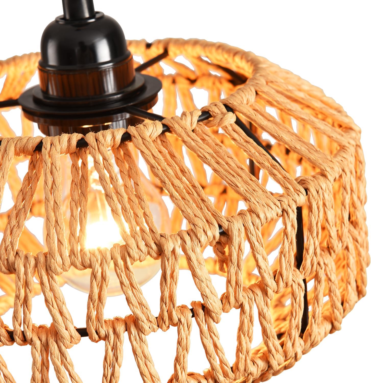 Plug in Pendant Light Rattan Hanging Lamp with Switch,Mini Rattan Boho Semi Flush Mount Ceiling Light,Hand Woven Hallway Light Fixtures for Bedroom Entryway Kitchen