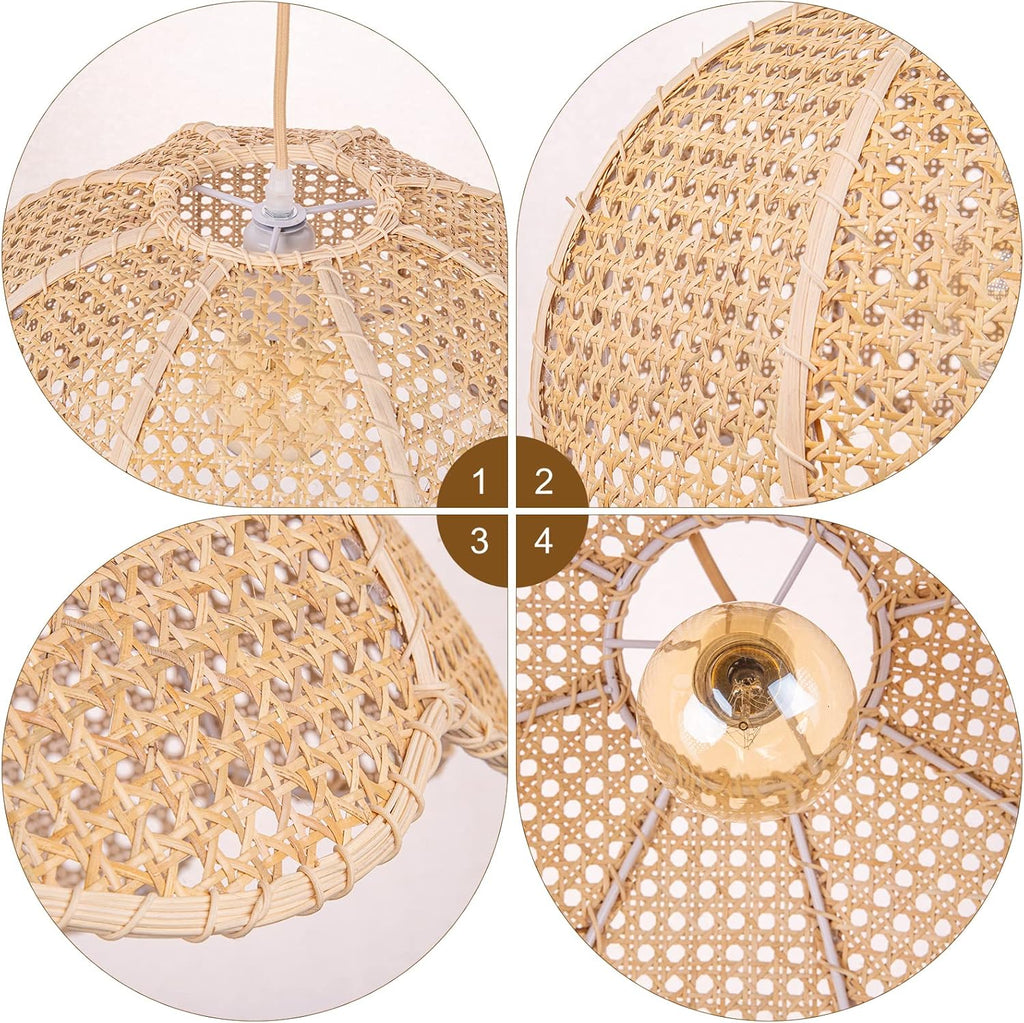 Hand-Woven Flower Rattan Pendant Light, Rustic Ceiling Lamp for Indoor Decor