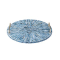 PEMAR Mother of Pearl Decorative Tray, 13"" Round with Gold Metal Handles, Vanity/Perfume/Trinket Tray, Catchall for Dresser, Bathroom, Vanity Table (Teal Sunlight)