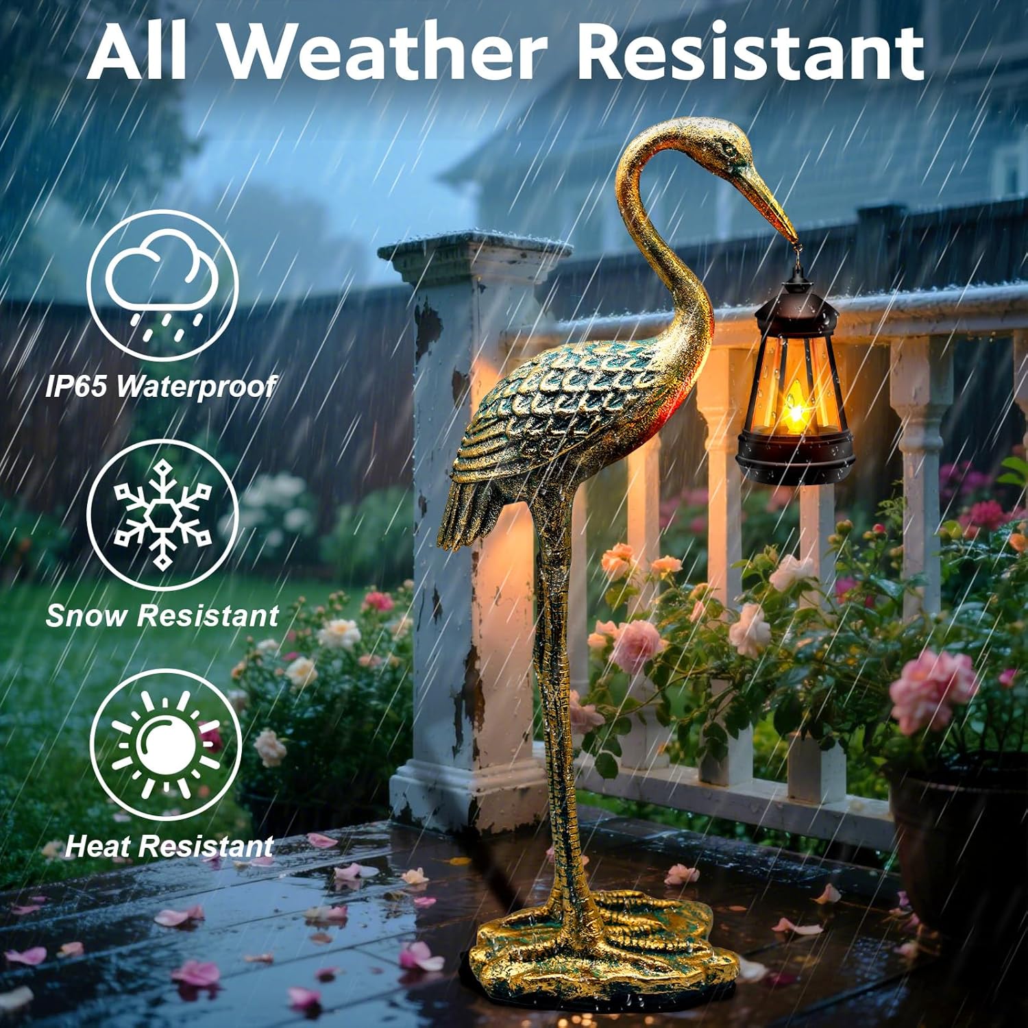 Solar Garden Statue Crane Figurine, Outdoor Hanging Solar Lanterns, 17.7 Inch Blue Heron Sculpture Statue for Patio Yard Porch, Garden Decor for Outside Birthday Gifts for Mom, Women Mother's Day