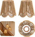 3 Pack Small Rattan Lamp Shade Replacement,Trapezoid Scalloped Wicker Boho Pendant Light Shades for Ceiling, Floor & Wall Lamps,Hand Woven Lampshades,Sconce,Hanging Light Covers,E26 / E27 Compatible