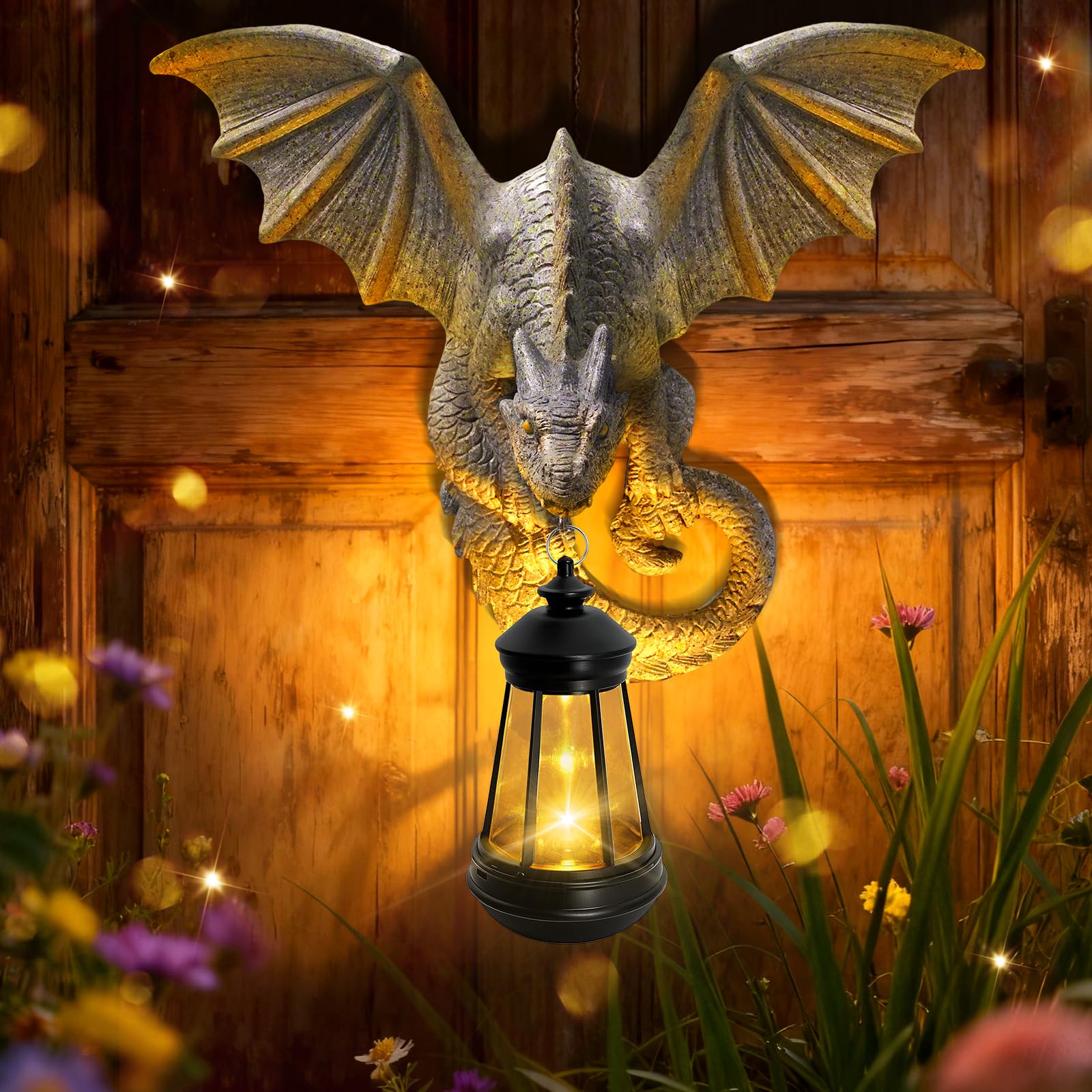 Solar Garden Statue Dog Figurine Decor with Lantern Lights, 11 Inch Outdoor Decoration Solar Dog Sculptures for Outside Patio Lawn Balcony Yard Ornament, Dogs Lover Gifts for Women Mom Birthday