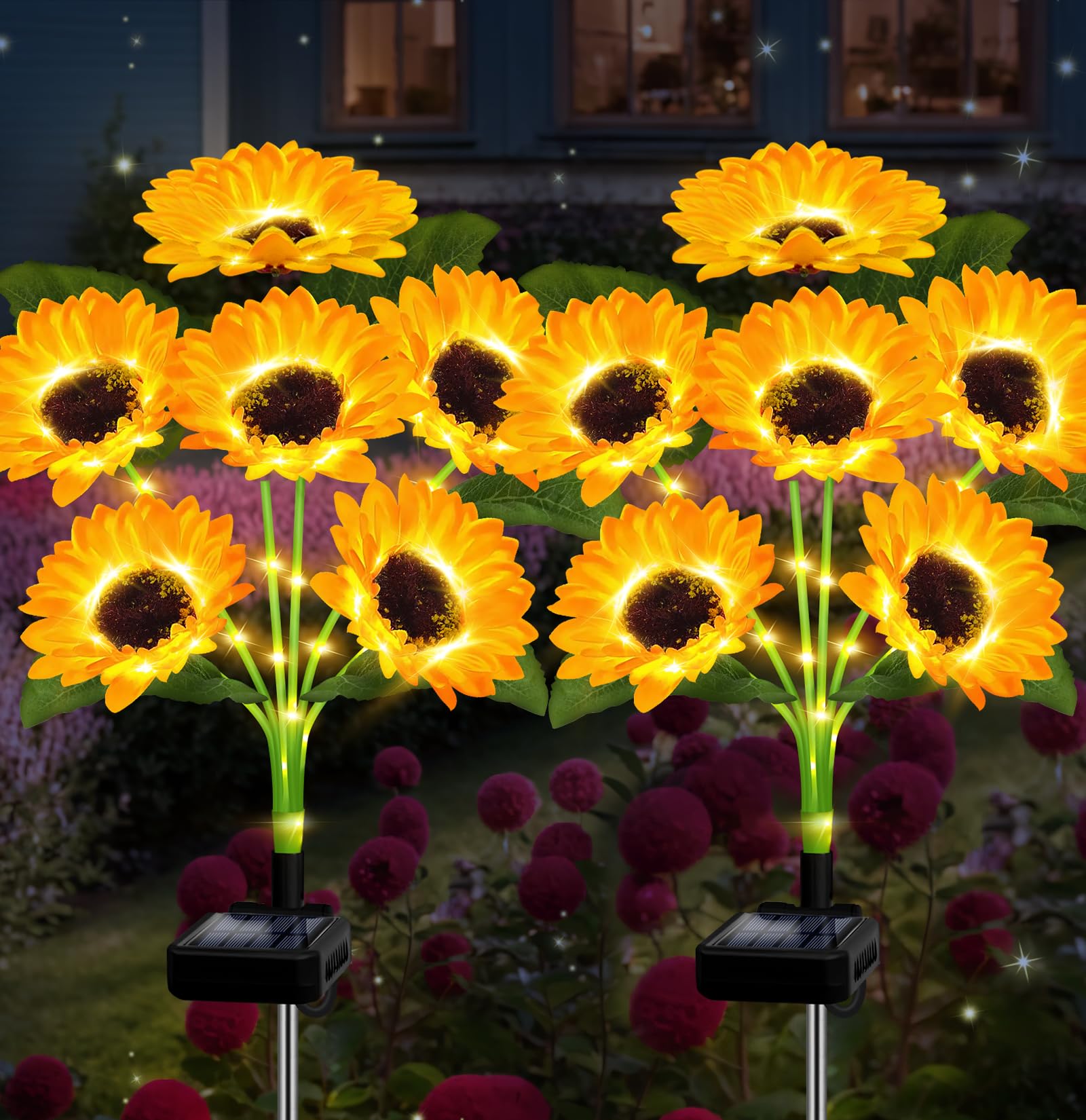 Solar Lights Outdoor Garden Decor,4 Pack with 24 Sunflower Lights,Solar Flowers Lights Waterproof,Birthday Gifts for Mom Women Grandma,Outside Decorative Stakes Light for Landscape Yard Patio Lawn