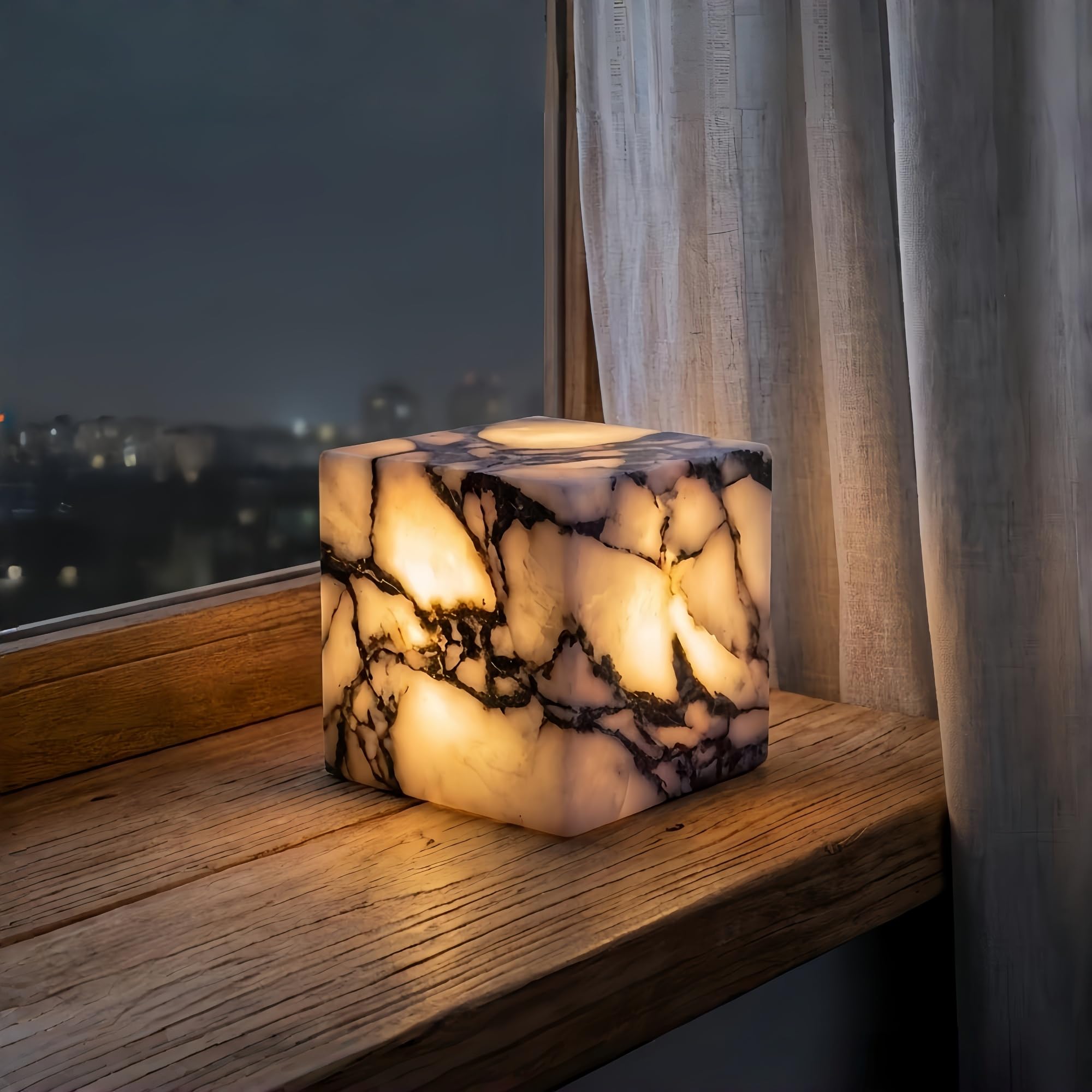 Marble Lamp Luxury Stone Table Lamp Type-C Rechargeable Touch Night Light Small Bedside Lamp Cordless Ambient Light for Home Decor, Bedroom, Living Room & Office (Cylinder-L)