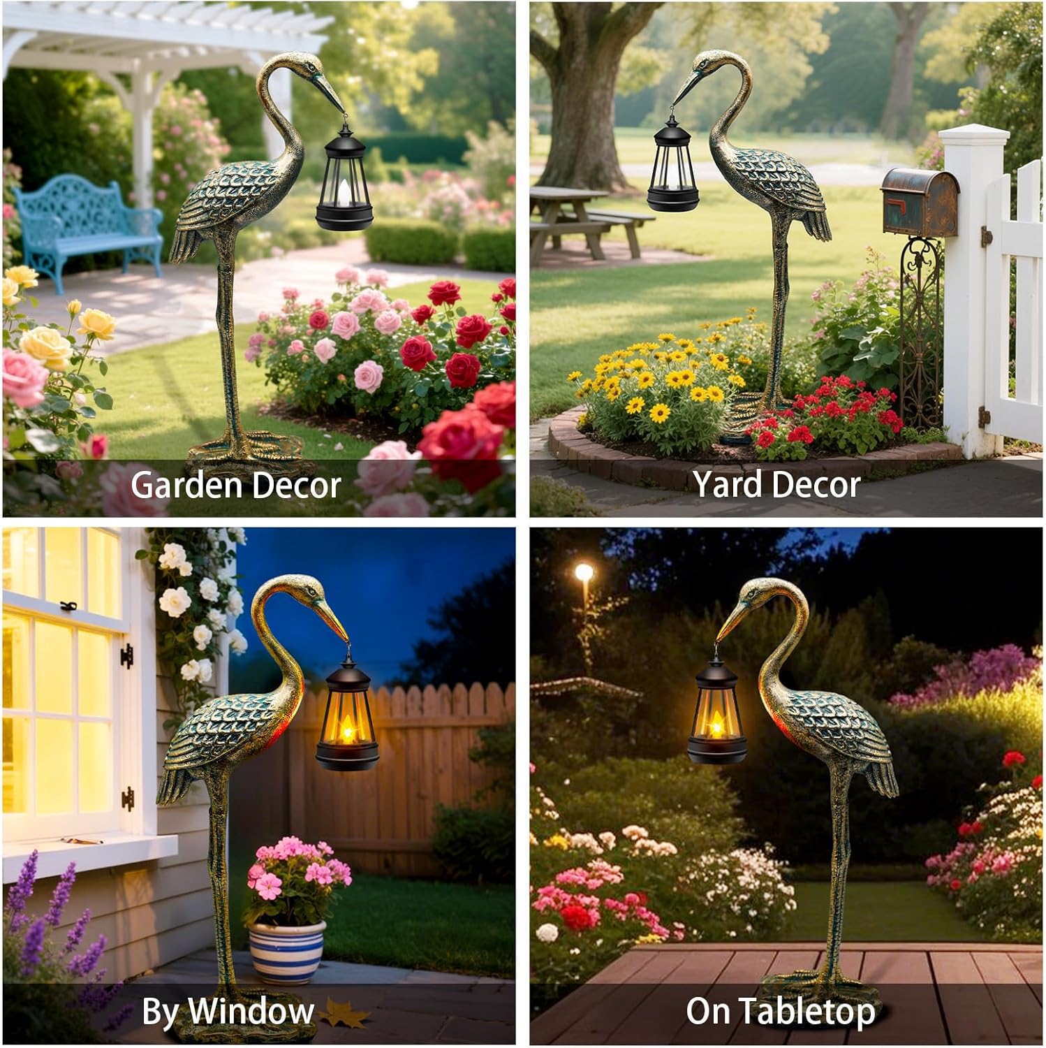 Solar Garden Statue Crane Figurine, Outdoor Hanging Solar Lanterns, 17.7 Inch Blue Heron Sculpture Statue for Patio Yard Porch, Garden Decor for Outside Birthday Gifts for Mom, Women Mother's Day