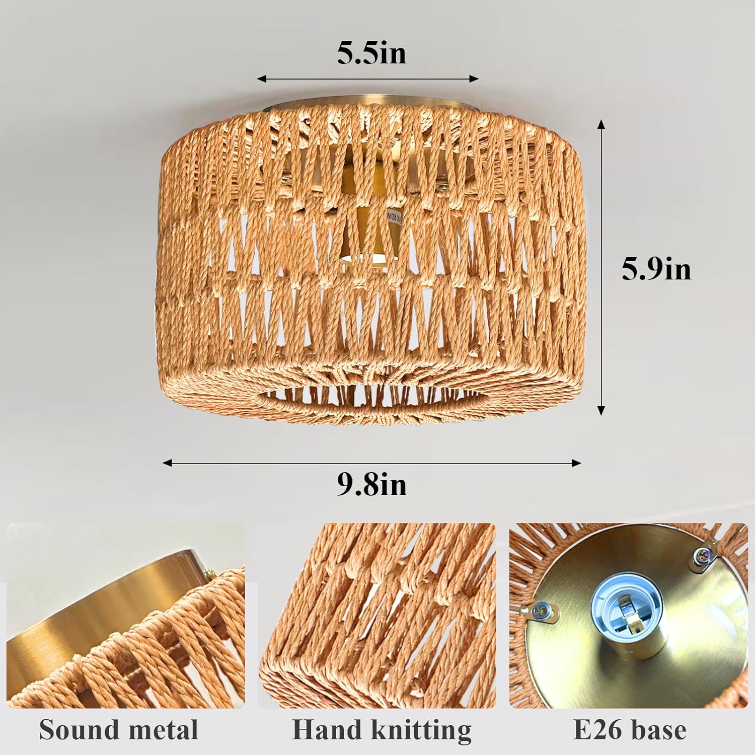 Handwoven Rattan Pendant Light for Living Room,Boho Farmhouse Wicker Chandelier,Hanging Ceiling Light for Dining Room,Entryway,Handmade Natural Rattan Light Fixture,Adjustable Height,Home Decor