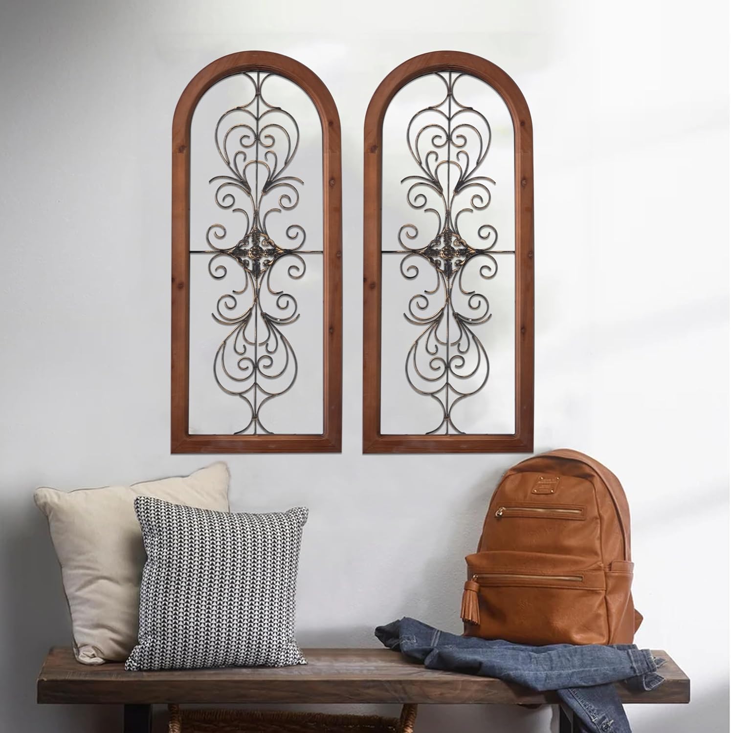 Sintosin Vintage Metal Wall Art for Living Room 13 X 32 Inches, Handmade Distressed Wooden Wall Panels with Carved Wrought Iron above Bed Decor, Farmhouse Wall Decor for Kitchen Entryway