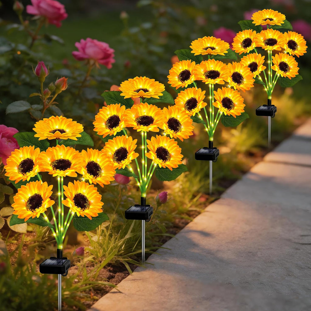 Solar Lights Outdoor Garden Decor,4 Pack with 24 Sunflower Lights,Solar Flowers Lights Waterproof,Birthday Gifts for Mom Women Grandma,Outside Decorative Stakes Light for Landscape Yard Patio Lawn