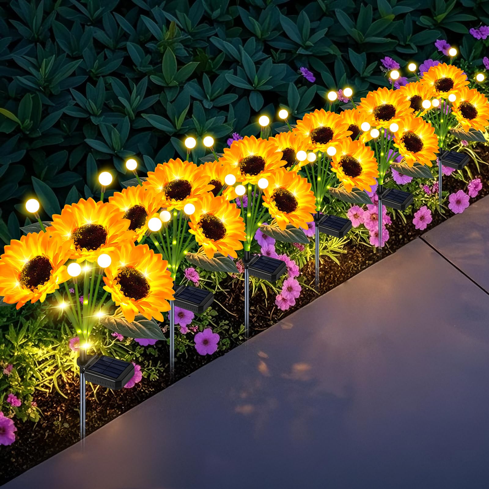 Solar Lights Outdoor Garden Decor,4 Pack with 24 Sunflower Lights,Solar Flowers Lights Waterproof,Birthday Gifts for Mom Women Grandma,Outside Decorative Stakes Light for Landscape Yard Patio Lawn