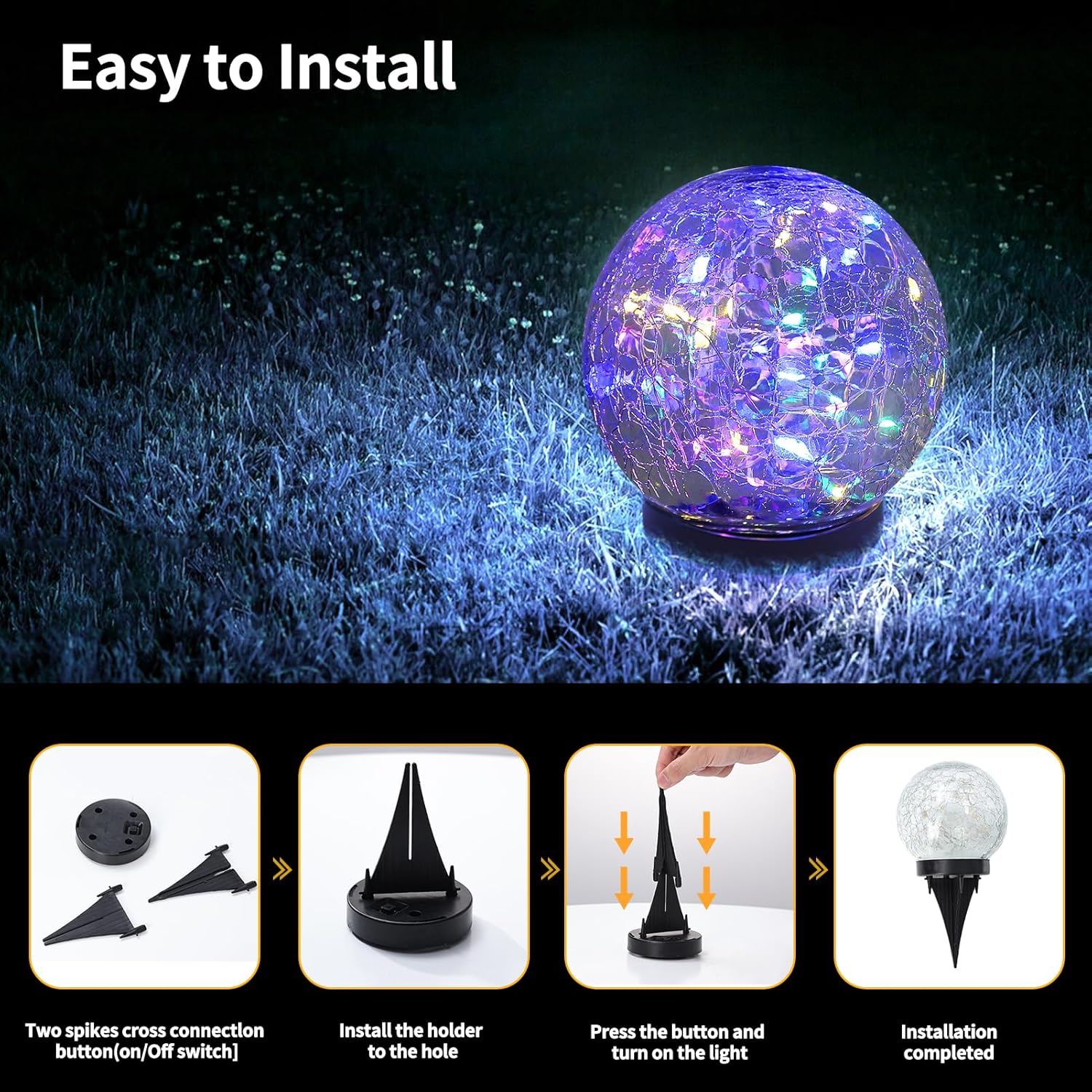 Cracked Glass Solar Globe Lights, Waterproof Outdoor Decor for Garden Patio Yard