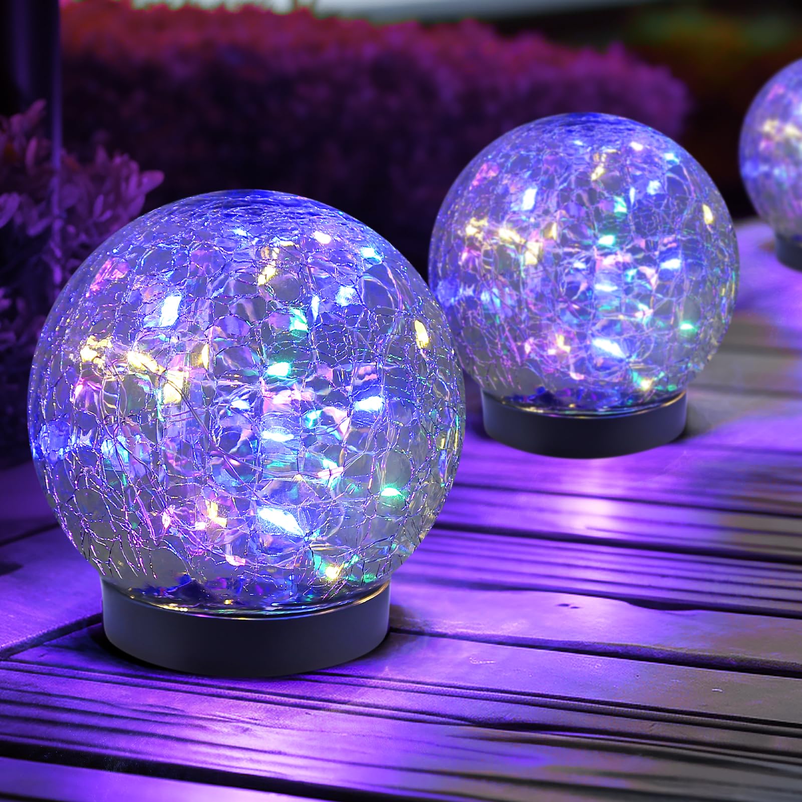Cracked Glass Solar Globe Lights, Waterproof Outdoor Decor for Garden Patio Yard