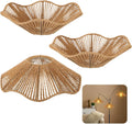 3PCS Rattan Lamp Shade,Bamboo Wicker Woven Lampshade Bell Shape with Scalloped Edge,Paper Rope & Metal Frame,Bohemian Style Replacement for Pendant Lights,Table Lamps,Wall Sconces