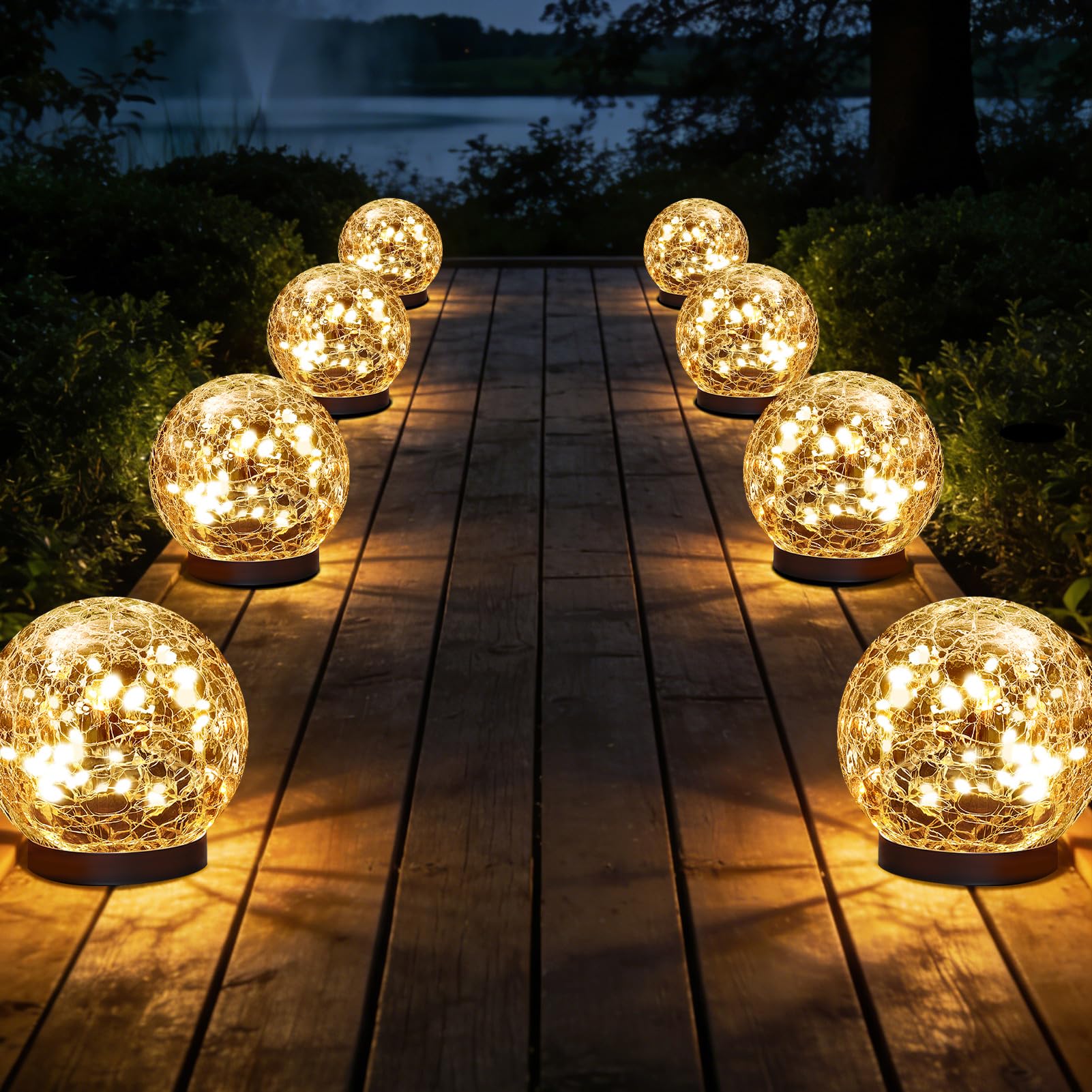 Cracked Glass Solar Globe Lights, Waterproof Outdoor Decor for Garden Patio Yard