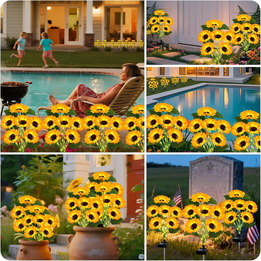 Solar Lights Outdoor Garden Decor,4 Pack with 24 Sunflower Lights,Solar Flowers Lights Waterproof,Birthday Gifts for Mom Women Grandma,Outside Decorative Stakes Light for Landscape Yard Patio Lawn