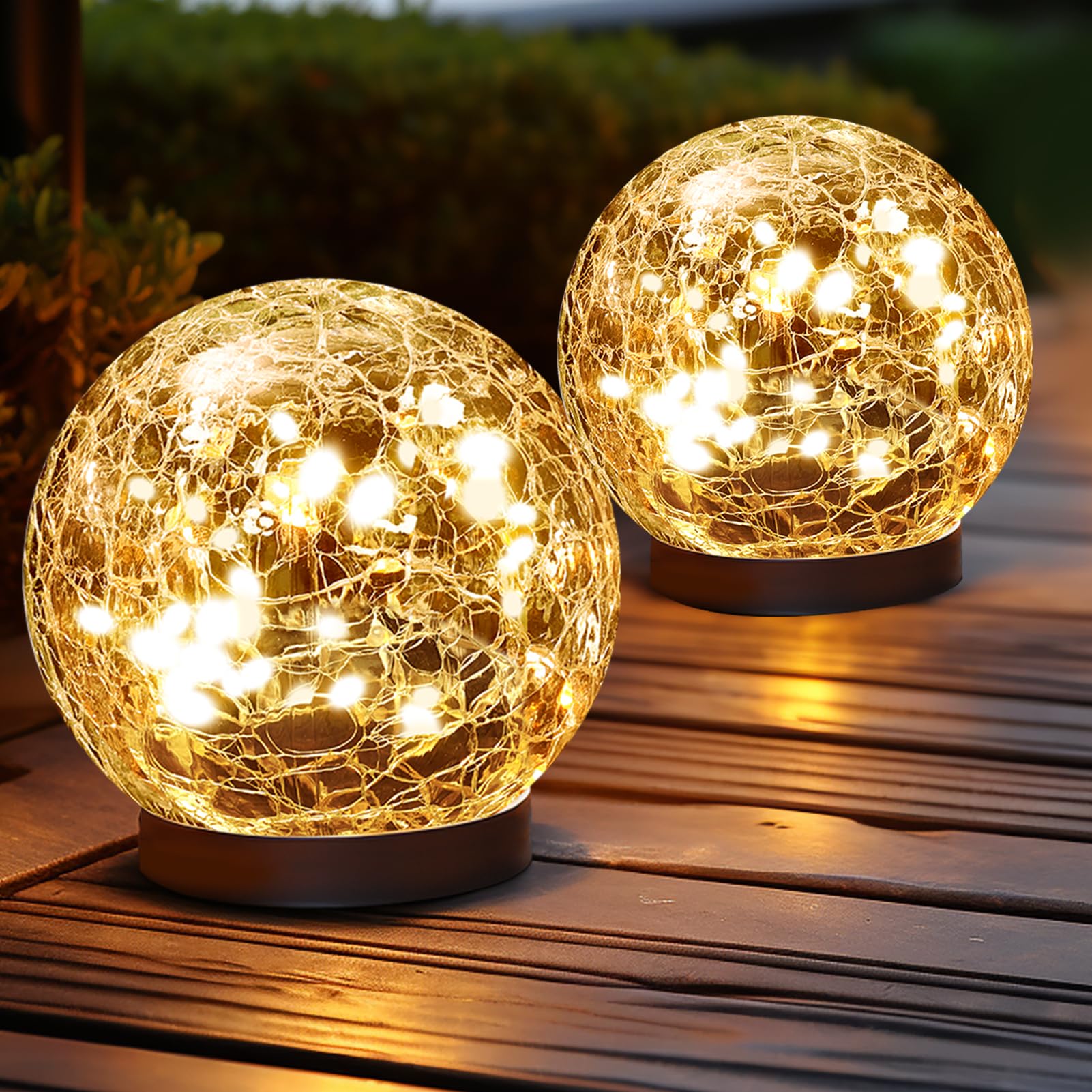 Cracked Glass Solar Globe Lights, Waterproof Outdoor Decor for Garden Patio Yard