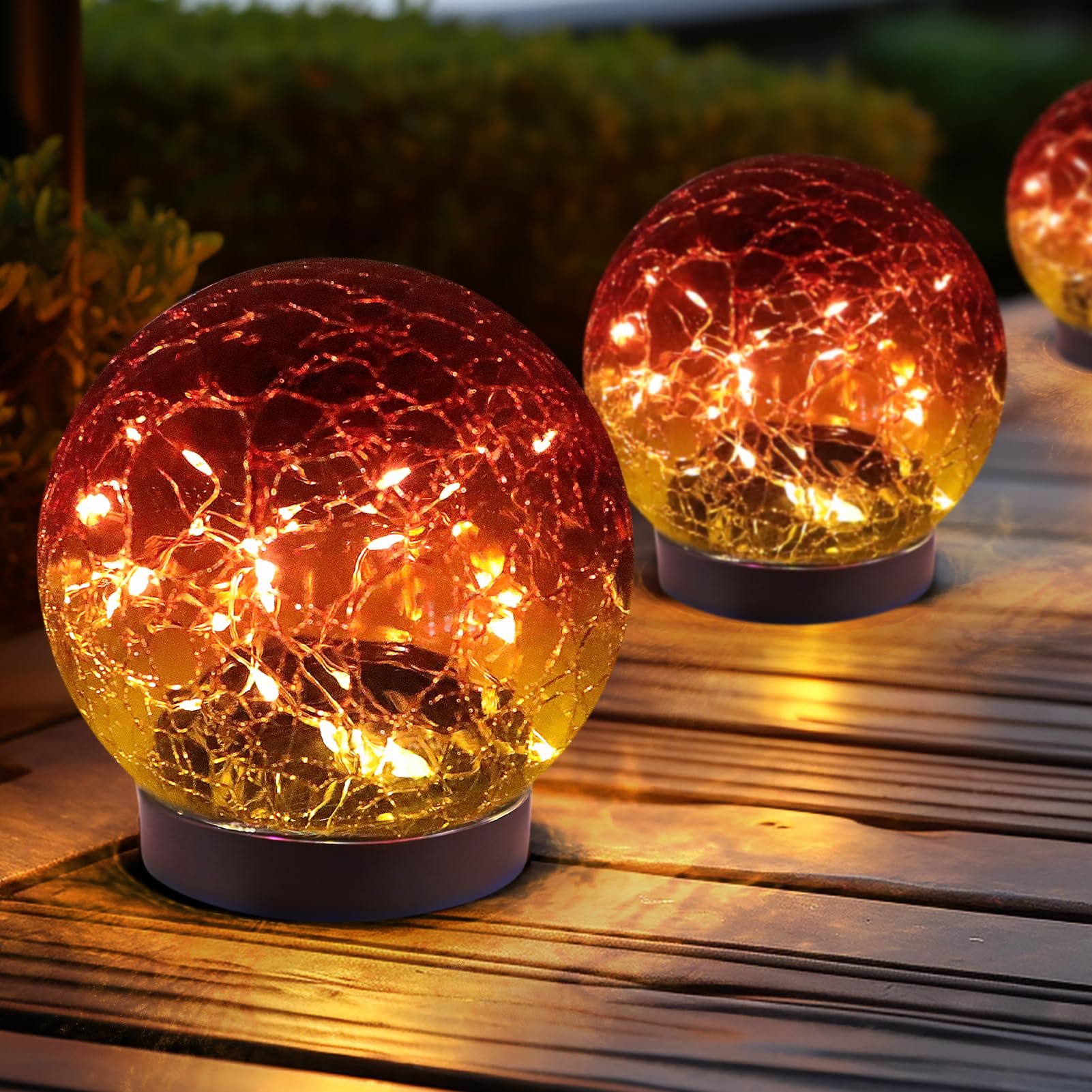 Cracked Glass Solar Globe Lights, Waterproof Outdoor Decor for Garden Patio Yard