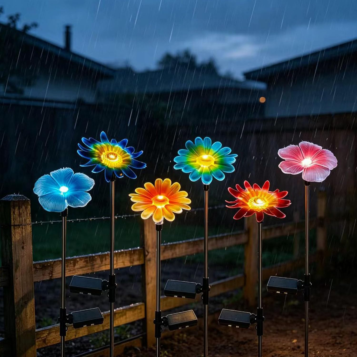 6 Pack Solar Garden Lights Outdoor Decor,Stake Yard Figurine Colorful Flower Light, Housewarming Ornament for Patio, Lawn, Yard, Pathway (Art Deco)