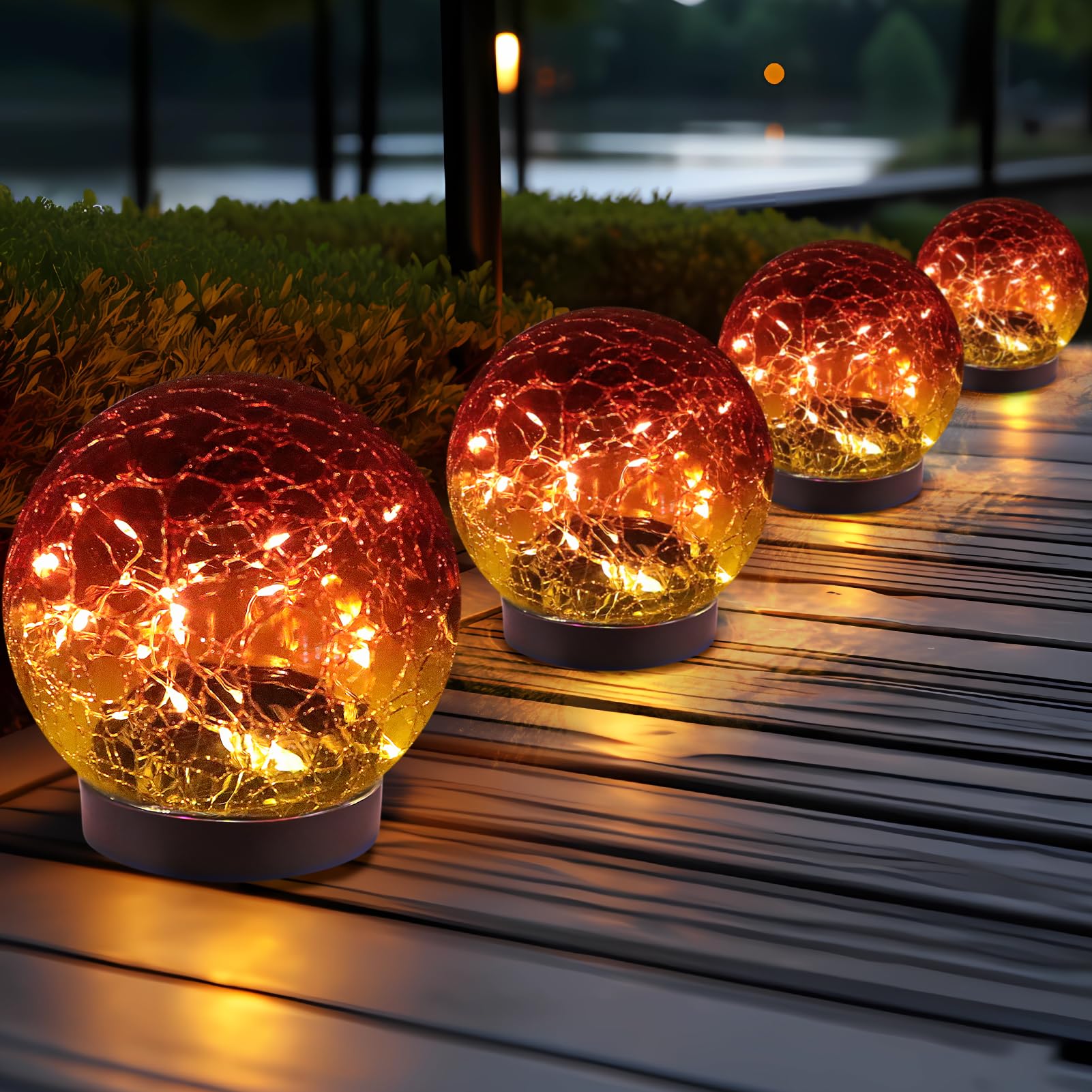 Cracked Glass Solar Globe Lights, Waterproof Outdoor Decor for Garden Patio Yard