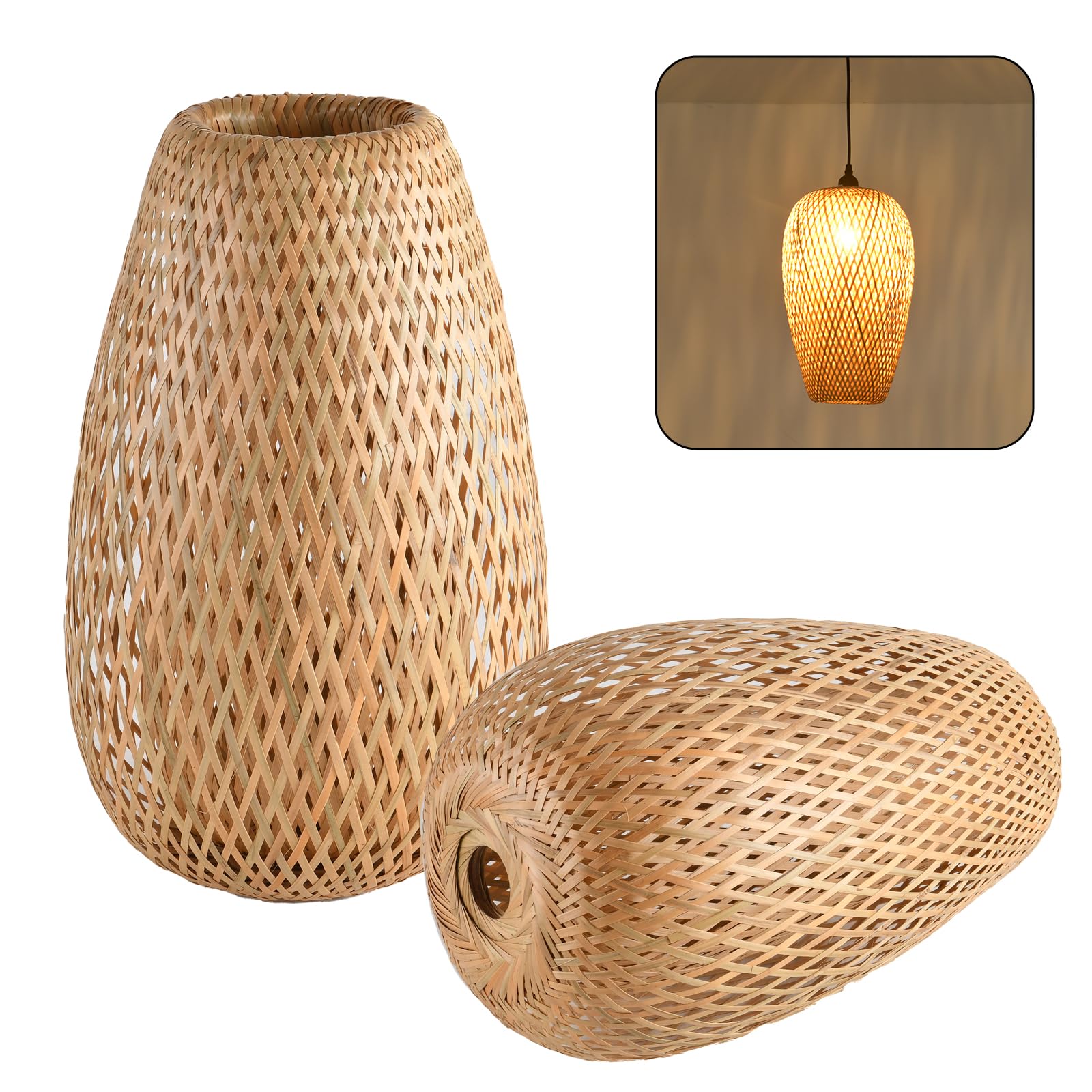 Bamboo Lamp Shade, 2-Pack Hand-Woven Bamboo Rattan Hanging Light Shade,D 9.05" Rattan Table Lamp Shade for Floor Lamp, Wall Sconces Light Cover Table Light,Pendant light