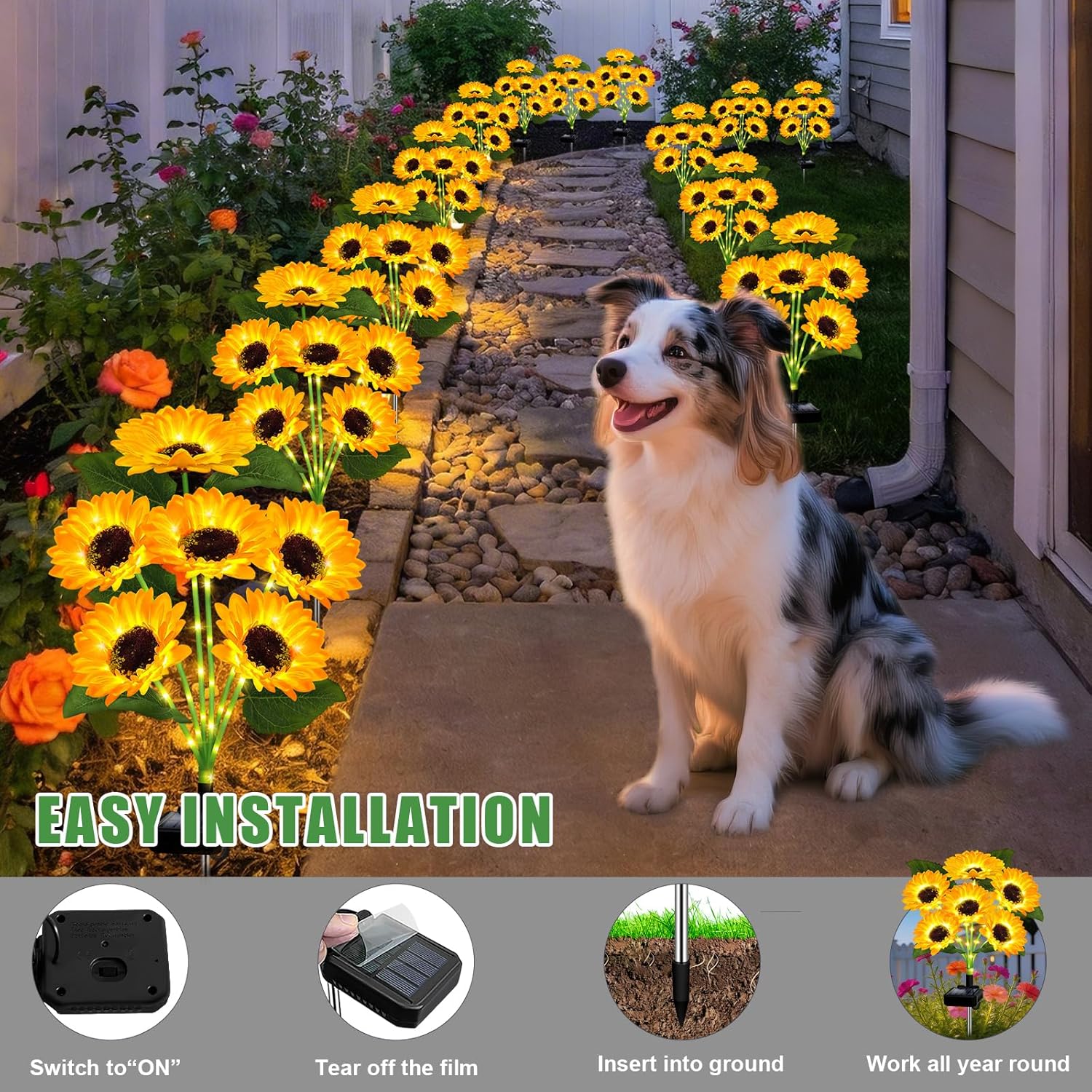 Solar Lights Outdoor Garden Decor,4 Pack with 24 Sunflower Lights,Solar Flowers Lights Waterproof,Birthday Gifts for Mom Women Grandma,Outside Decorative Stakes Light for Landscape Yard Patio Lawn