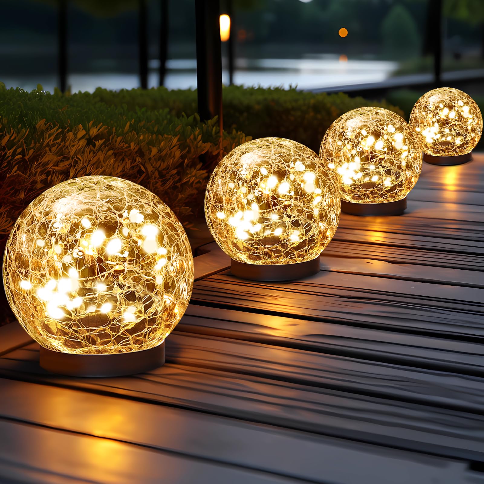 Cracked Glass Solar Globe Lights, Waterproof Outdoor Decor for Garden Patio Yard
