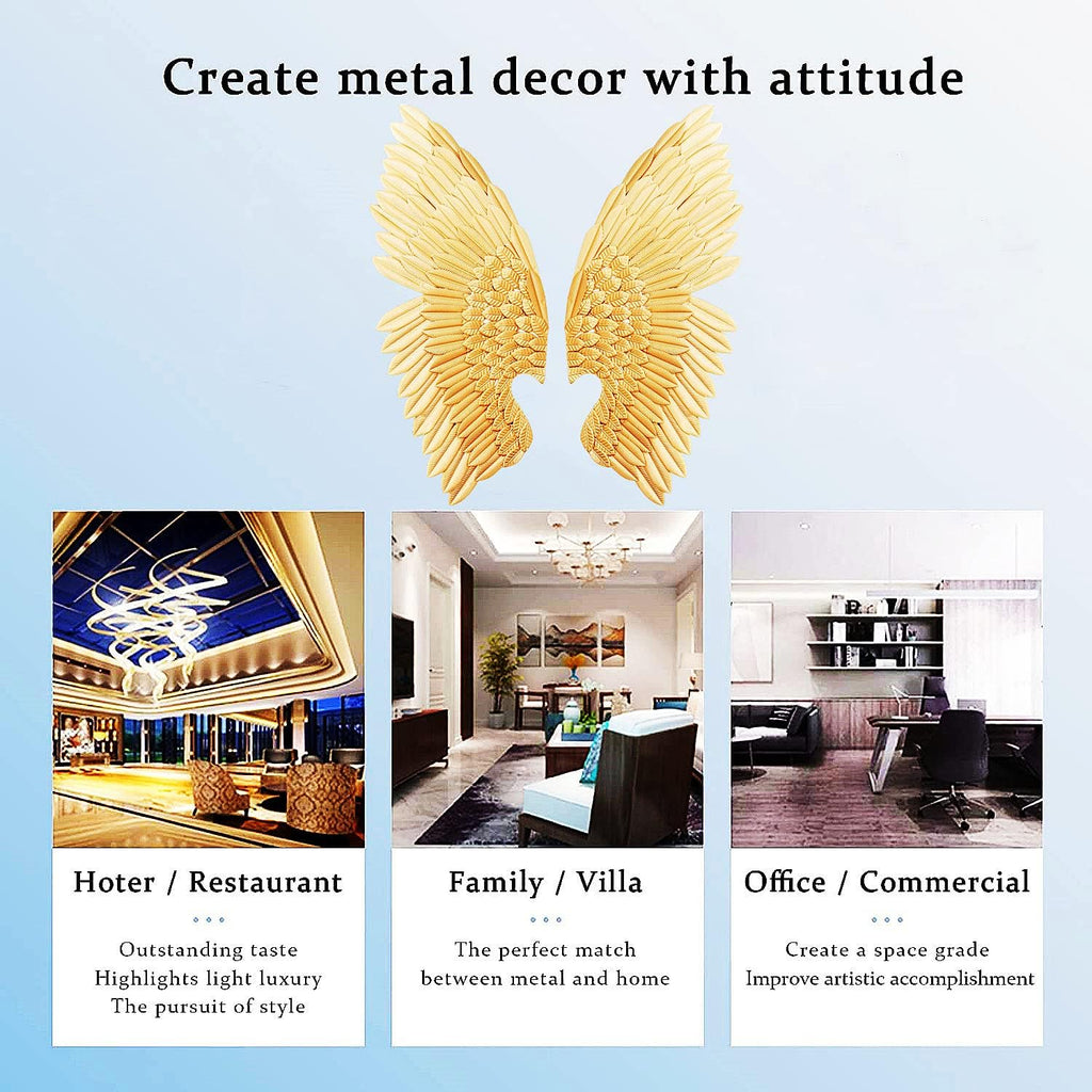 Angel Wings Metal Wall Art, Distressed Gold Metal Angel Wings Wall Sculpture, Modern Home Decoration, Metal Wall Decor Signs, Housewarming Gift