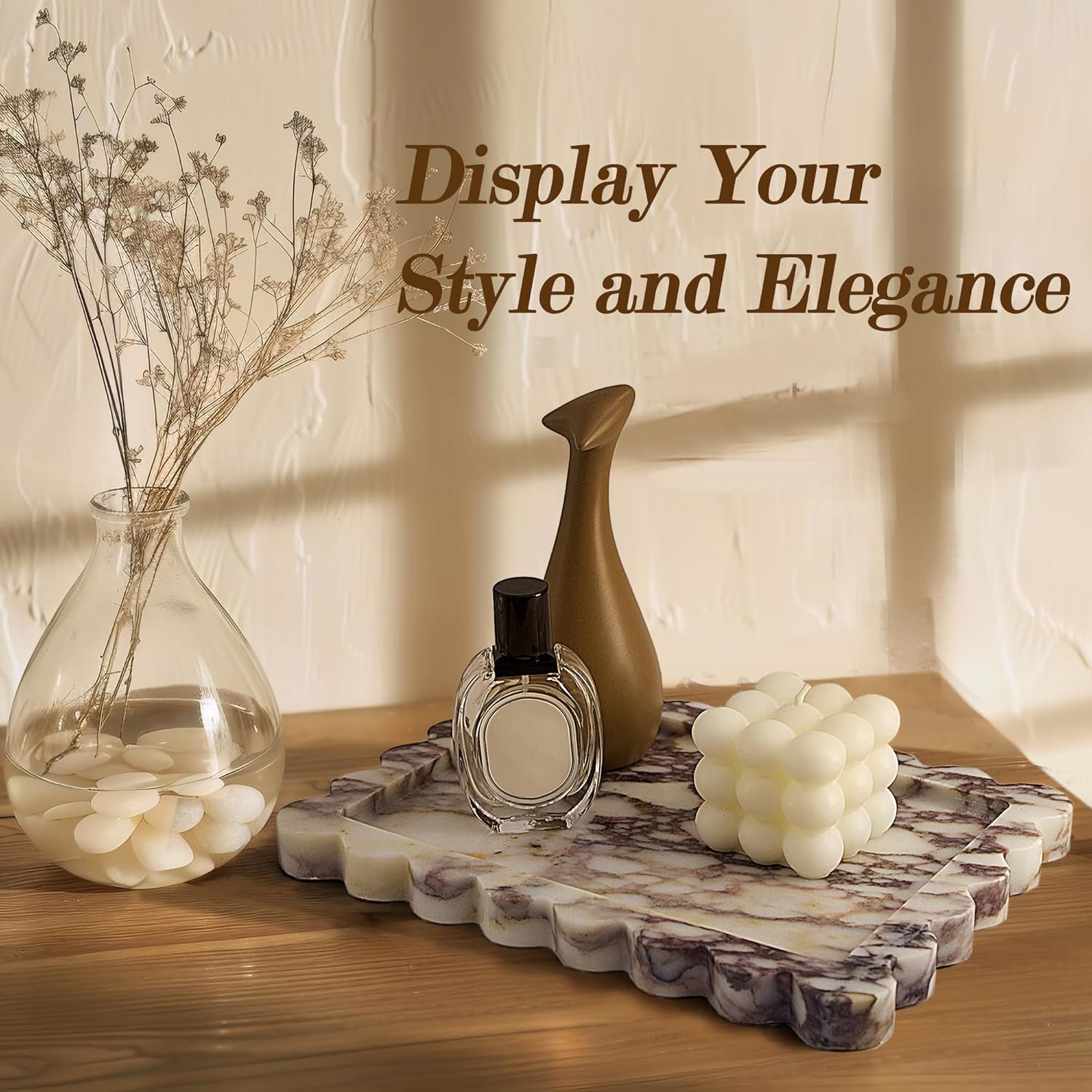 YMXYJM Genuine Calacatta Viola Scalloped Marble Tray, Real Natural Marble Stone Tray, Luxury Decorative Trays for Bathroom, Dresser, Vanity, Kitchen, Home Decor, 10.6" x 8", Calacatta Viola Purple