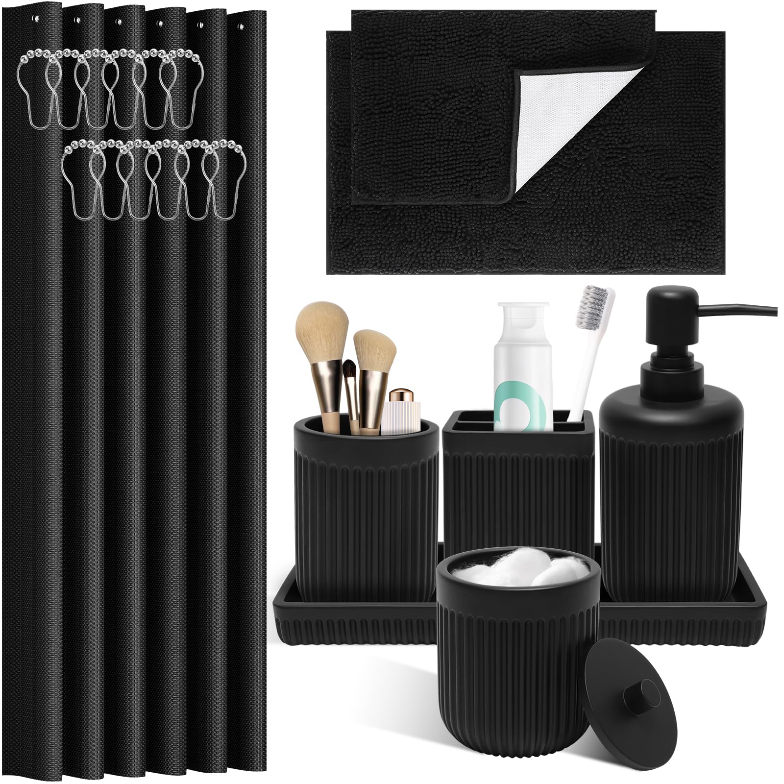 XLHOMO Resin White Marble Bathroom Accessories Set 5 Pcs, Lotion Soap Dispenser, Toothbrush Holder, Bathroom Tumbler, Qtip Holder and Vanity Tray, Bathroom Countertop Organizer Set for Home Apartment