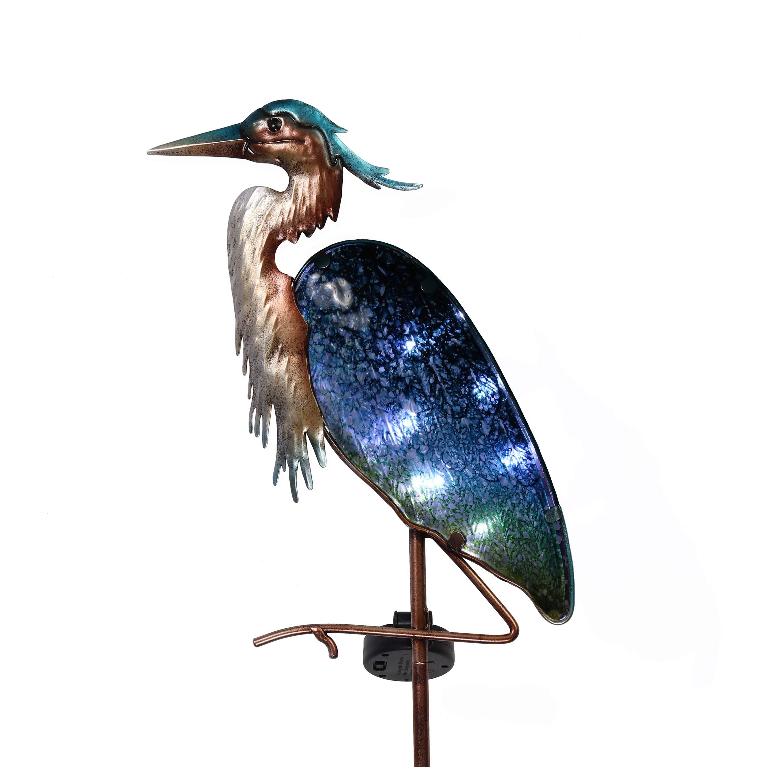 TERESA'S Collections Garden Decor for Outside Blue Heron Solar Lights, 42" Glass Lawn Ornaments with Outdoor Lights Decorative Stake, Yard Art Decorations Outdoor for Patio Gifts for Mom Grandma