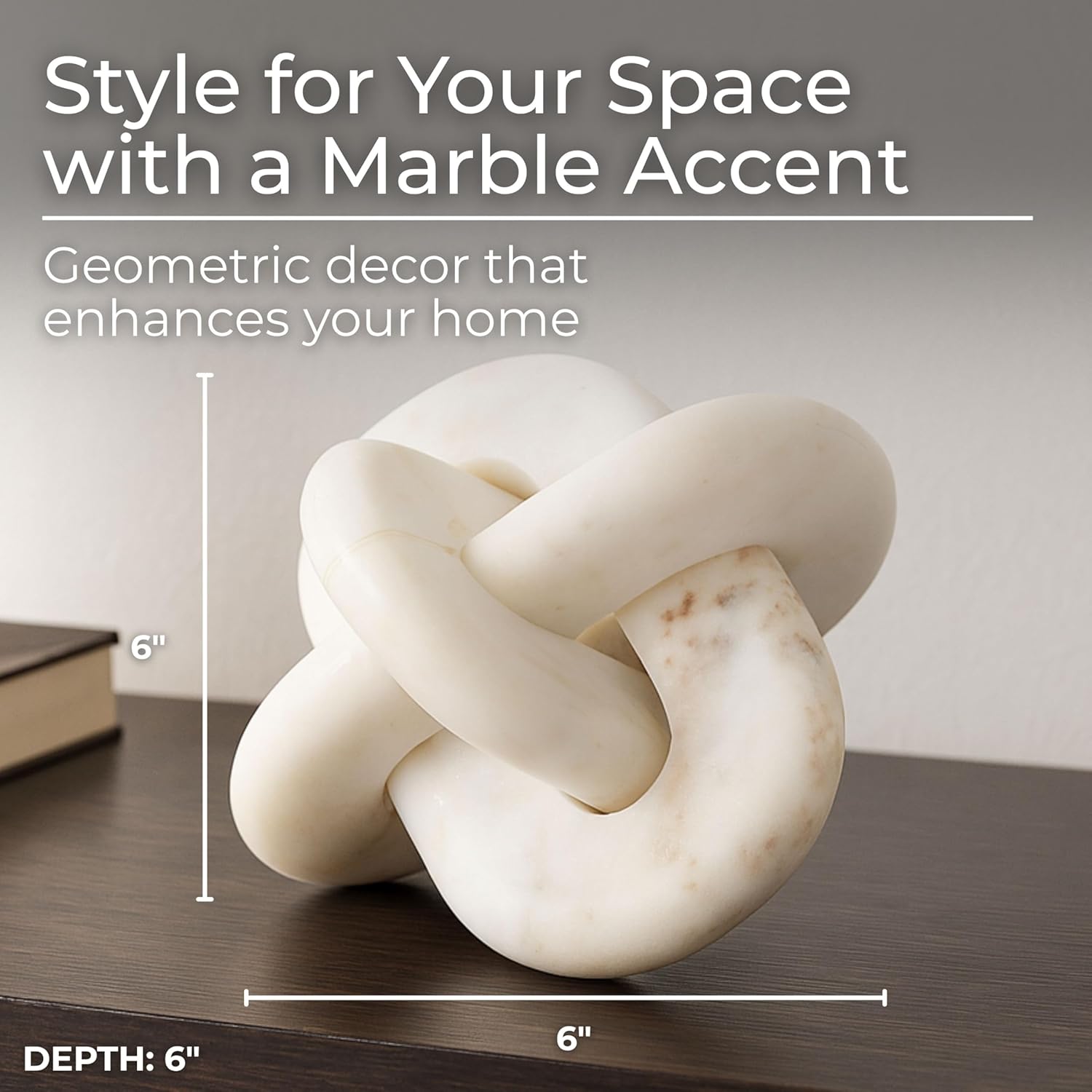 Marble Knot Sculpture for Living Room Decor - Home Tabletop Accent for Bathroom, Office, Shelf, Entryway, and Console Display - Intertwined Stone Ornament for Coffee Table Decor - 6", White
