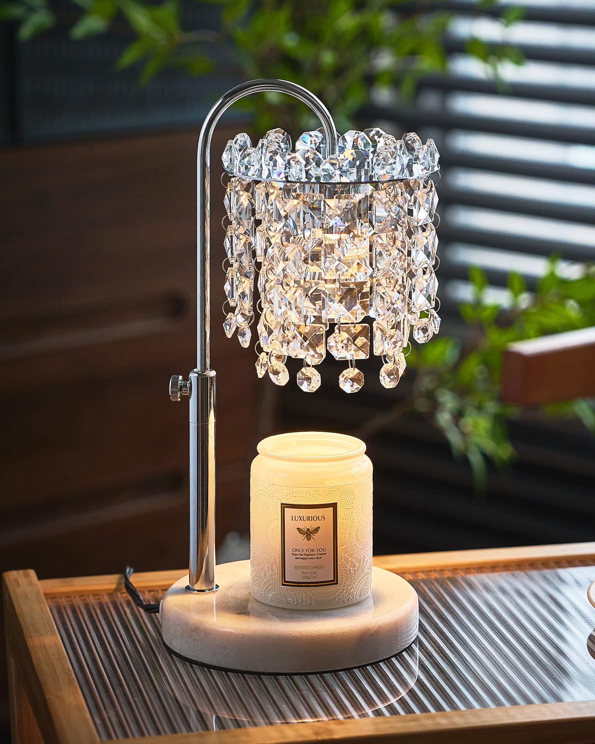 Candle Warmer Lamp with Timer Dimmer Adjustable Height Candle Warmer with Marble Base for Jar Candles,Candle Lamp with 3 Bulbs for New Home Decor, Women Mom Christmas Birthday Gifts, French Gold