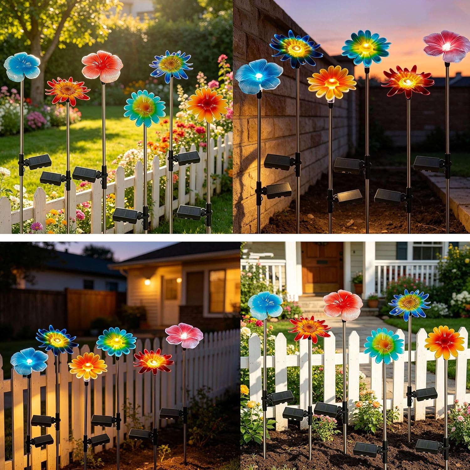 6 Pack Solar Garden Lights Outdoor Decor,Stake Yard Figurine Colorful Flower Light, Housewarming Ornament for Patio, Lawn, Yard, Pathway (Art Deco)